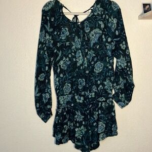 NWOT Free People Dance Til Dawn‎ Floral Romper Blue Black Sz XS beach pool long